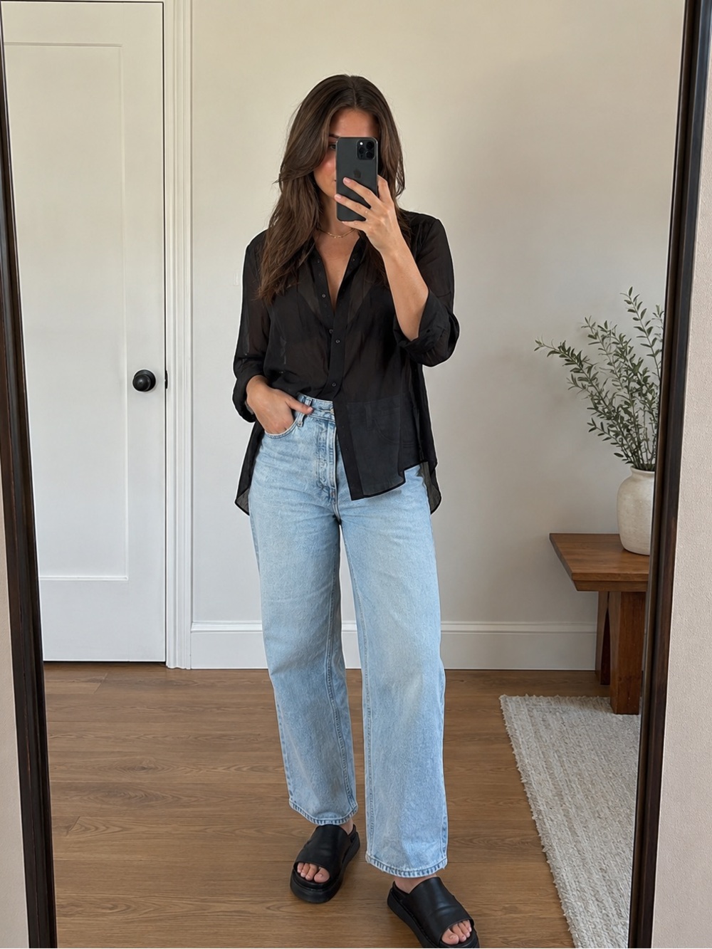 Wilfred 100% Silk - Semi-Sheer Black Button-Down Blouse
